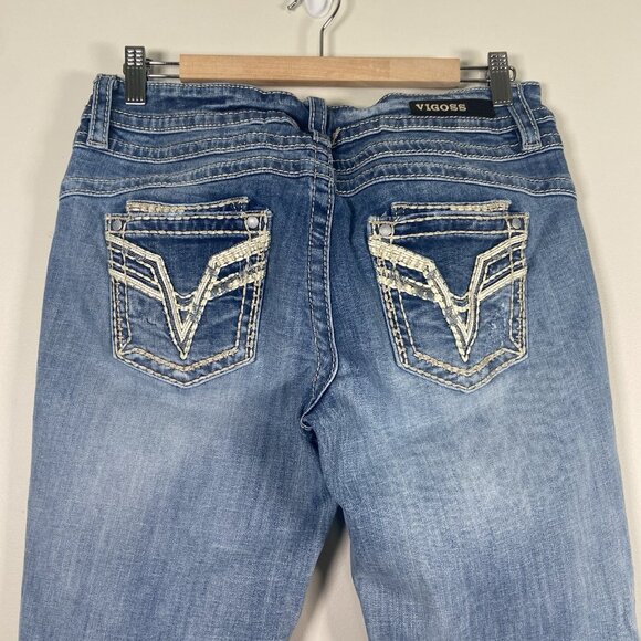 Vigoss The Dublin Denim Capris Size 7/8 Waist Low Rise Rhinestone Buttons Y2k - Picture 4 of 11